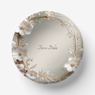 Cuencos de papel con marco floral blanco ornamenta