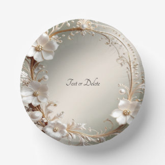 Cuencos de papel con marco floral blanco ornamenta