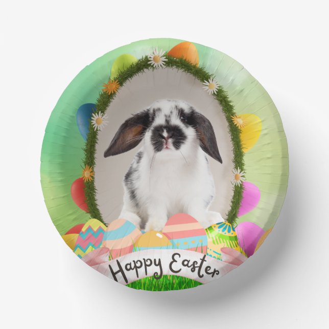Cuencos De Papel Conejo feliz de Pascua, diseño de huevos (Anverso)