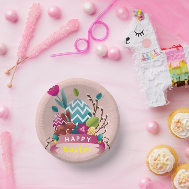 Cuencos De Papel Conejo feliz de Pascua, diseño de huevos (Fiesta)