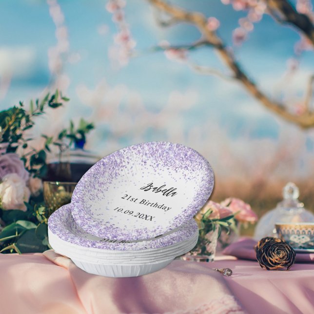 Cuencos De Papel Confeti blanco de lavanda violeta de cumpleaños (Subido por el creador)