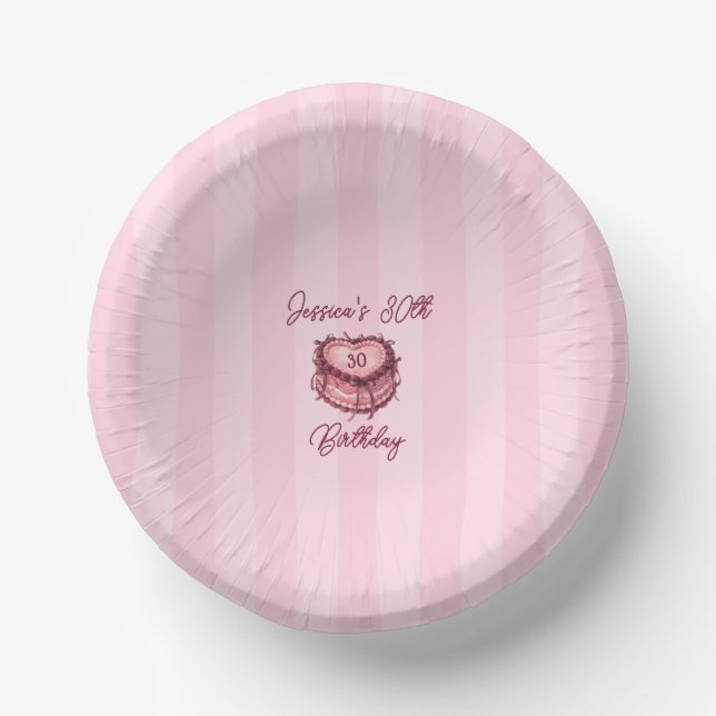 Cuencos De Papel Coquette Heart Birthday Cake Paper Plate (Anverso)