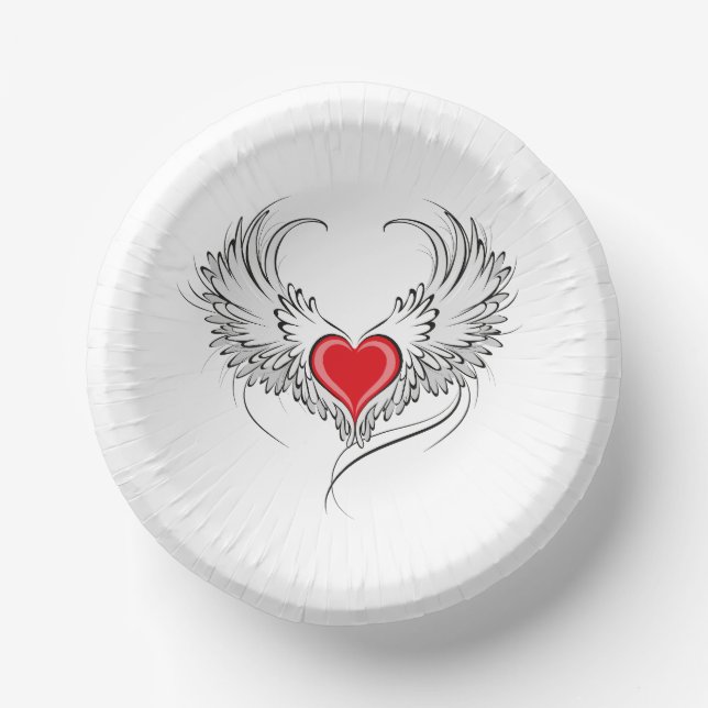 Cuencos De Papel Corazón de ángel rojo con alas (Anverso)