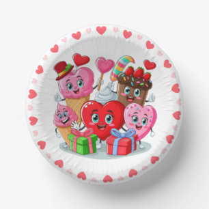 Cuencos De Papel Corazón de dibujos animados y amigos dulces día de