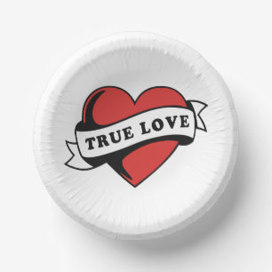 Cuencos De Papel Corazón del tatuaje del amor verdadero   Diseño ro