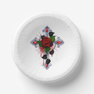 Cuencos De Papel Cruz de Plata con una Rosa Roja