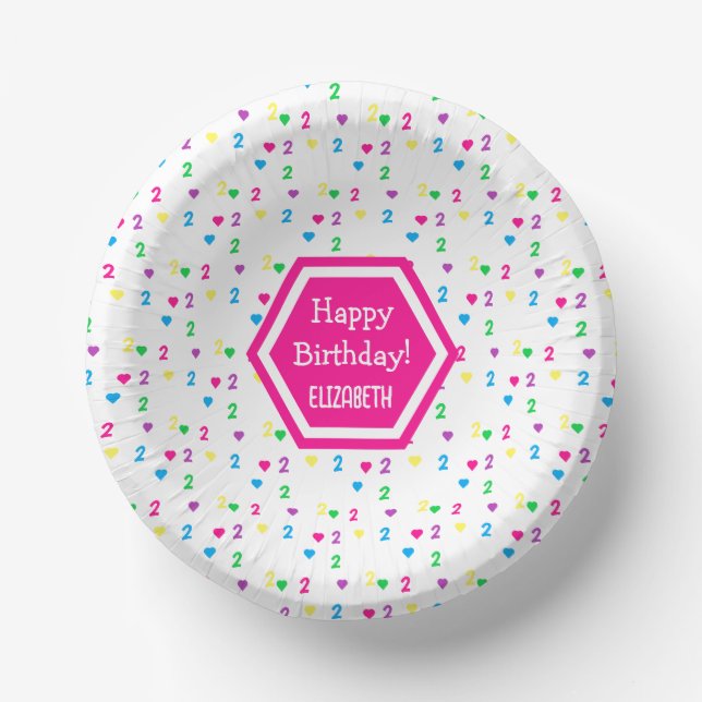 Cuencos De Papel Cumpleaños 2 de Rainbow Hearts (Anverso)