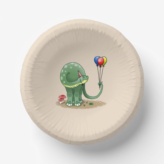 Cuencos De Papel Cumpleaños de dinosaurio con globos (Anverso)