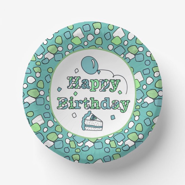 Cuencos De Papel Cumpleaños feliz azul y verde (Anverso)