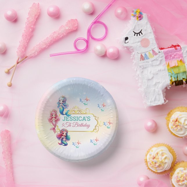 Cuencos De Papel Cumpleaños mágico de la sirena bajo la foto del ma (Fiesta)