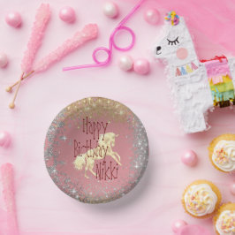 Cuencos De Papel Cumpleaños Purpurinoso de Gold Unicorn