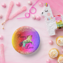 Cuencos De Papel Cumpleaños Purpurinoso de Rainbow Unicorn