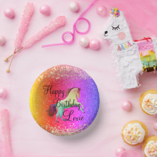 Cuencos De Papel Cumpleaños Purpurinoso de Rainbow Unicorn