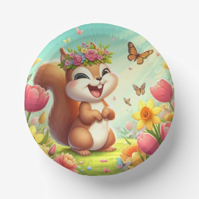 Cuencos De Papel Cura, ardilla de primavera feliz (Anverso)