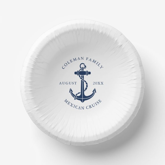 Cuencos De Papel Custom Nautical Boat Anchor Family Name (Anverso)