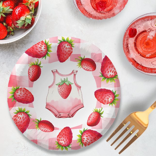 Cuencos De Papel Cute Baby Shower Gingham Strawberry Picnic Retro (strawberry gingham baby shower cute sweet berry pink red picnic farmhouse country chic mum mom to be)