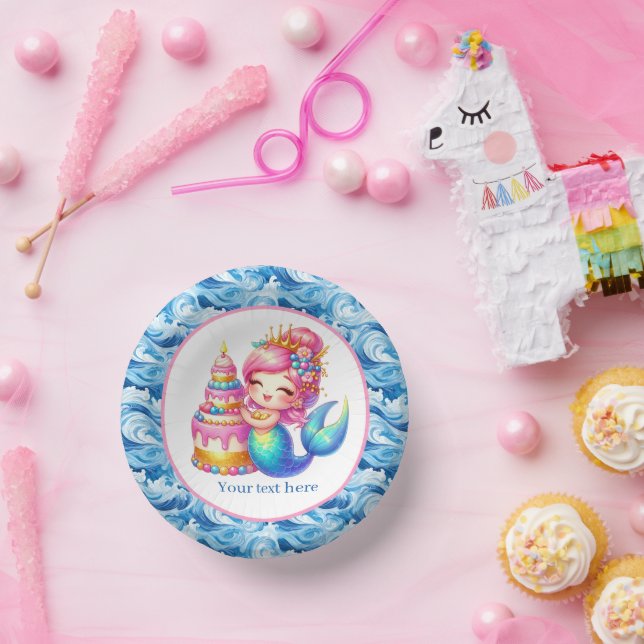 Cuencos De Papel Cute Beach Birthday mermaid customizable (Fiesta)