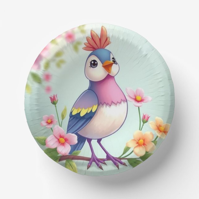 Cuencos De Papel Cute Blue Pink Bird Floral Paper Bowl (Anverso)