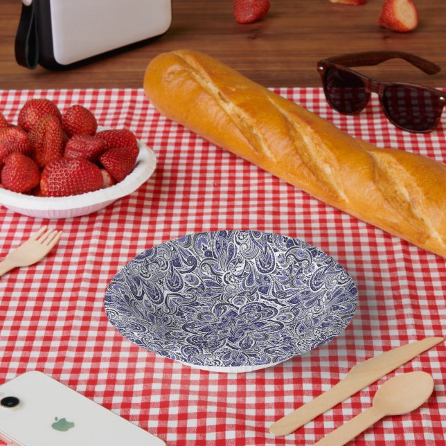 Cuencos De Papel Cute blue white paisley patterns design (Picnic)