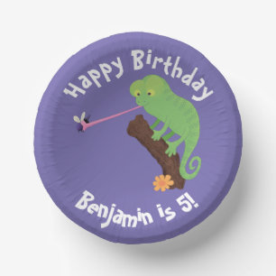 Cuencos De Papel Cute chameleon atrapando a un personalizado de fal