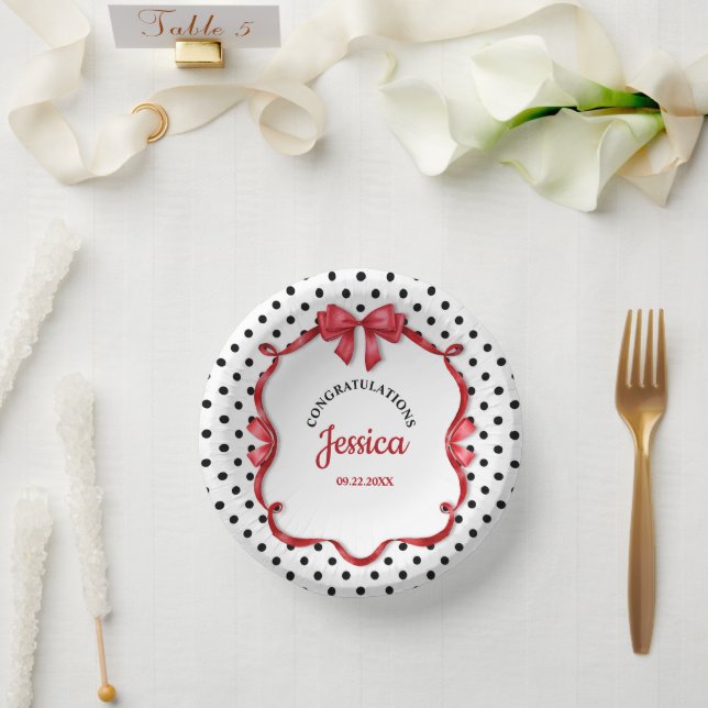 Cuencos De Papel Cute Crimson Bow Baby Shower (Boda)