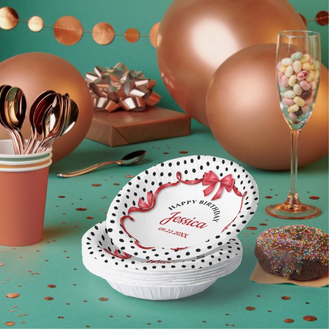 Cuencos De Papel Cute Crimson Bow Birthday (Multi)