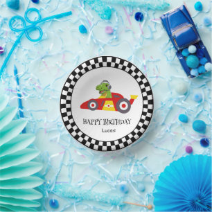 Cuencos De Papel Cute Dinosaur Birday racing car boy nombre