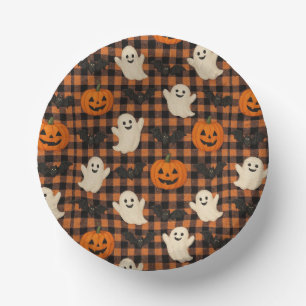 Cuencos De Papel Cute, gingham halloween fanáticos fantasmas de cal