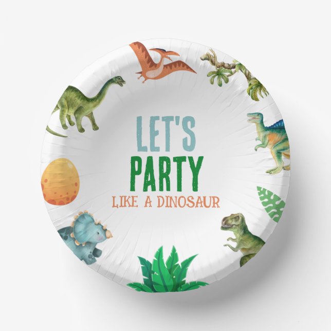 Cuencos De Papel Cute Happy Dinosaur Birday Party Plates (Anverso)