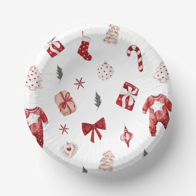 Cuencos De Papel Cute Merry Little Red Winers Navidades Baby Shower (Anverso)