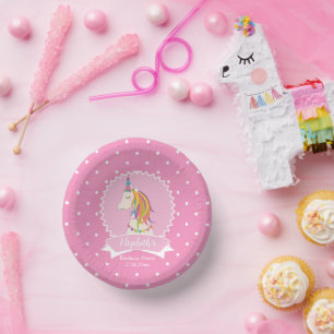 Cuencos De Papel Cute Pink Polka Dots Magical Unicornio Chica Cumpl