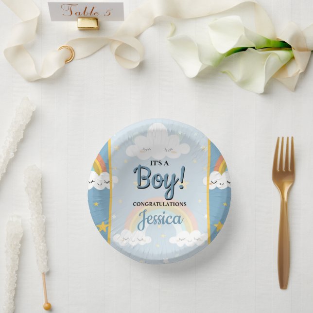 Cuencos De Papel Cute Rainbow and Sleeping Cloud Baby Shower (Boda)