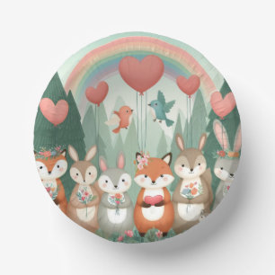 Cuencos De Papel Cute Woodland Creature rainbow valentine