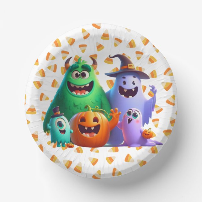 Cuencos De Papel Cute y Guay, monstruos de Halloween (Anverso)
