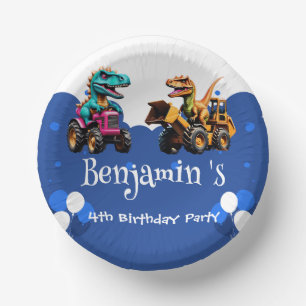 Cuencos De Papel Cuto dinosaurio Excavator tractor balón Cumpleaños