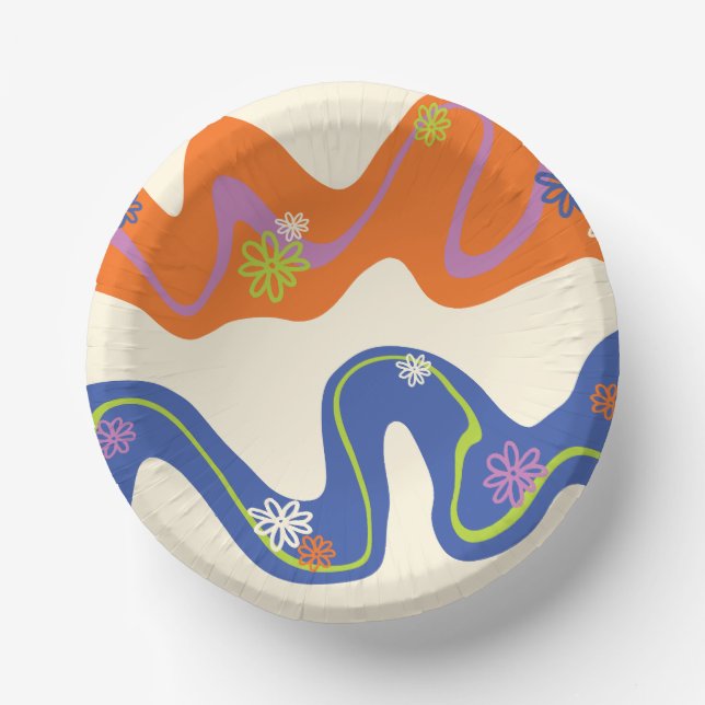 Cuencos De Papel Daisy Groove Azul, Naranja, Púrpura, Verde y Crema (Anverso)