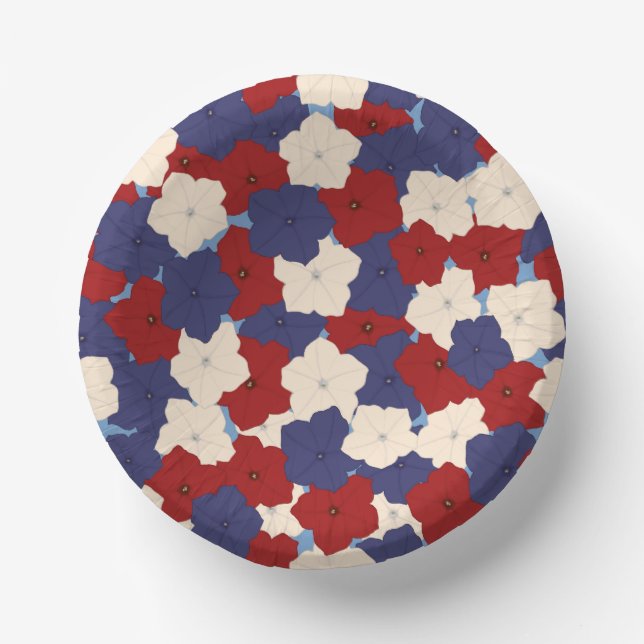 Cuencos de papel de petunias patrióticas (Anverso)