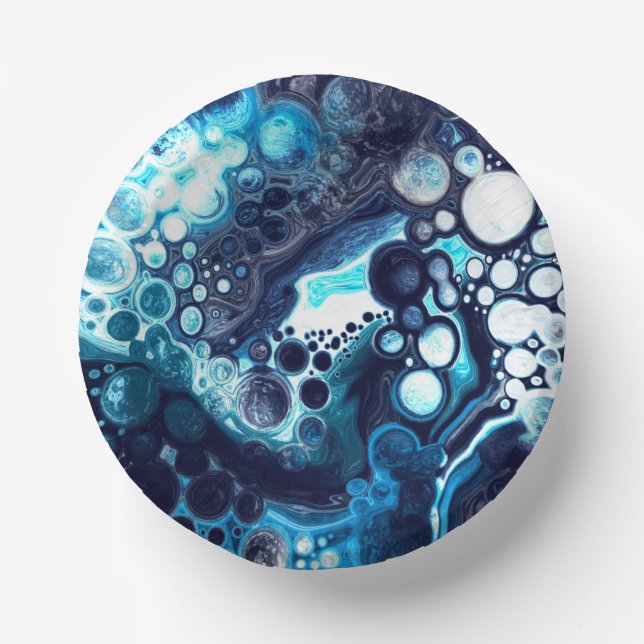 Cuencos De Papel Deep Blue and White Marble Fluid Art (Anverso)