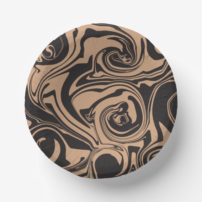 Cuencos De Papel Derrame en Tan y negro retro, remolino de mármol (Anverso)