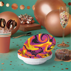 Cuencos De Papel Derrame - Naranja, negro, rosa y amarillo