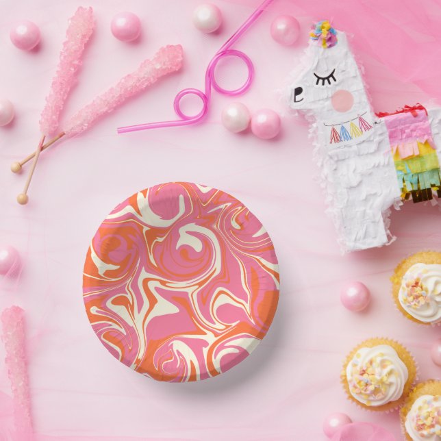 Cuencos De Papel Derrame - rosa, Naranja y crema (Fiesta)