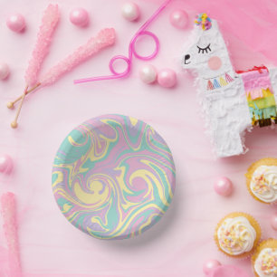 Cuencos De Papel Derrame - Rosa Pastel, Amarillo, Púrpura y Verde