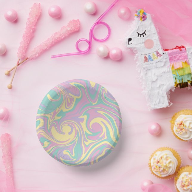 Cuencos De Papel Derrame - Rosa Pastel, Amarillo, Púrpura y Verde (Fiesta)