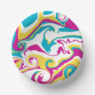Cuencos De Papel Derrame - Turquesa, Amarillo, Rosa y Blanco