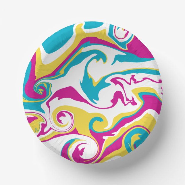 Cuencos De Papel Derrame - Turquesa, Amarillo, Rosa y Blanco (Anverso)