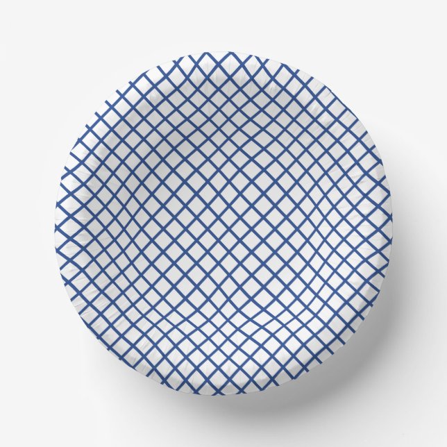Cuencos De Papel Diamond Trellis True Blue - White (Anverso)