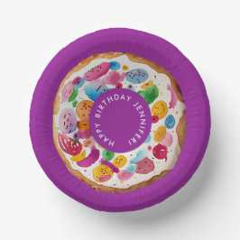 Cuencos De Papel Dibujo en acuarela de donut morado colorido y lind