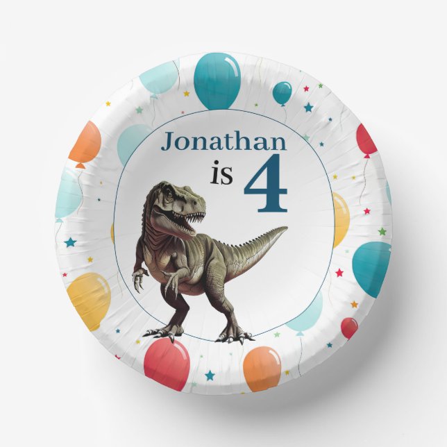 Cuencos De Papel Dinosaur T Rex Birday Blue (Anverso)