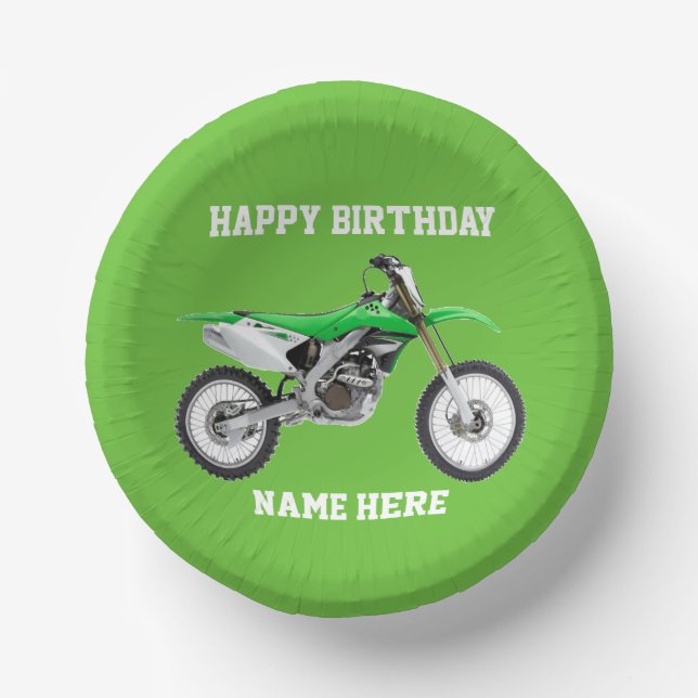Cuencos De Papel Dirt Bike Green Birthday Sport Motorbike Guay (Anverso)