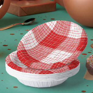 Cuencos De Papel Diseño de cuadros de cuadros en negrita rojos y bl